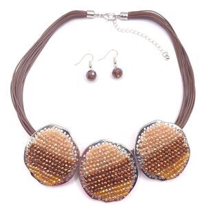 Brown chunky tribal necklace and earrings jewelry set